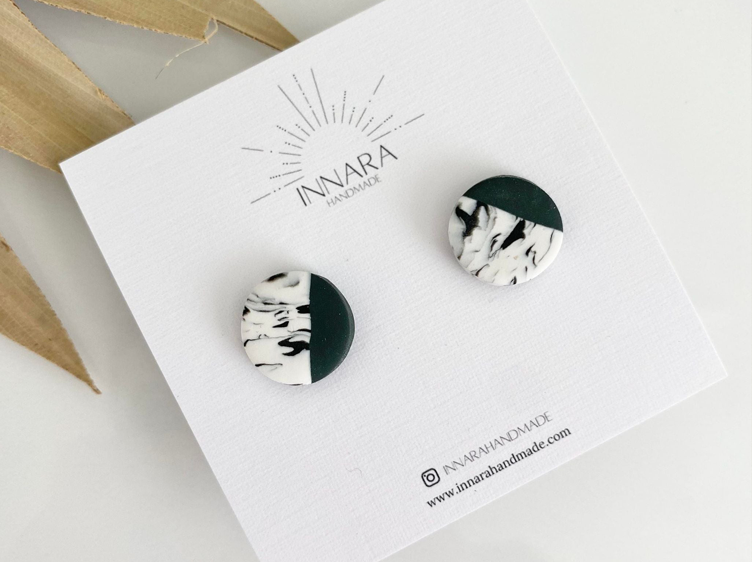 Earrings - Emerald Marble Stud