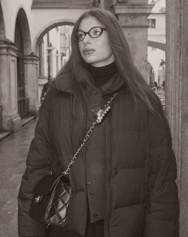 An oversized puffer on a European street